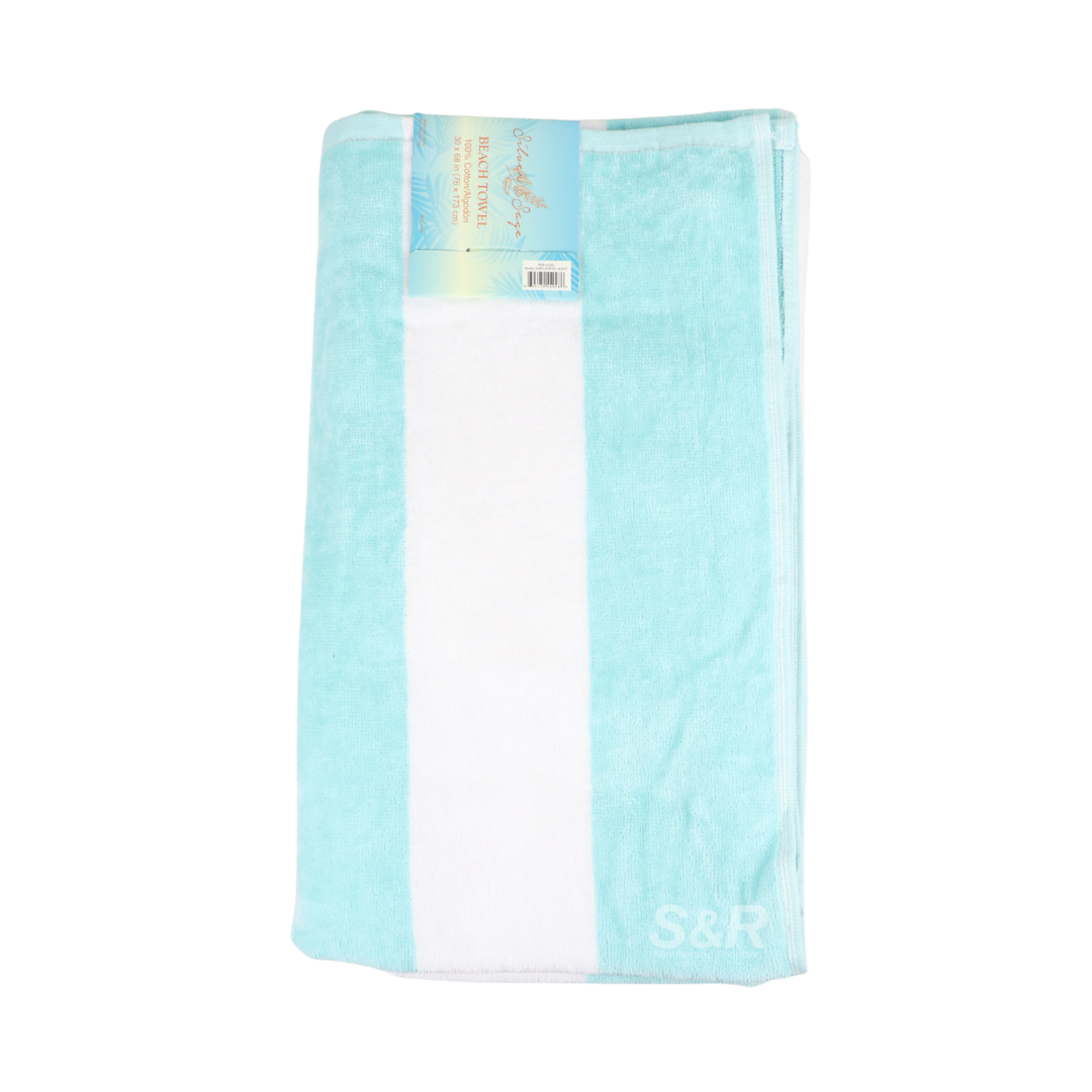 Silver & Sage 30 x 68in Aqua Stripe Cabana Beach Towel